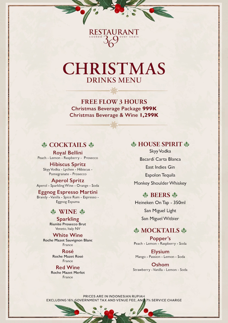 Christmas Drinks Menu